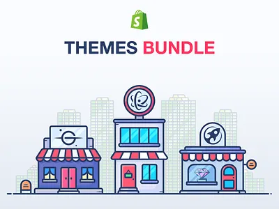 Shopify Themes Bundle building city design dollar e commerce ecommerce gold house icon illustration money outlane outline shop shopify store theme vector web
