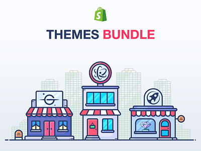 Shopify Themes Bundle building city design dollar e commerce ecommerce gold house icon illustration money outlane outline shop shopify store theme vector web