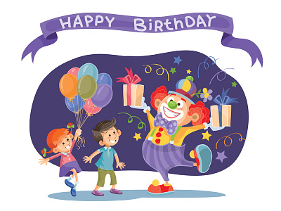 Happy Birthday art birthday character clown design flat holiday illustration illustrator kids party vector