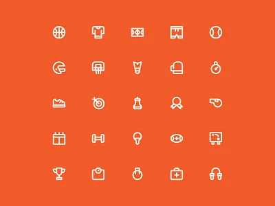 Sport Icon Set activity athlete design fitness game health icon icon app iconography icons icons pack icons set illustration life style orange people sport ui ux web