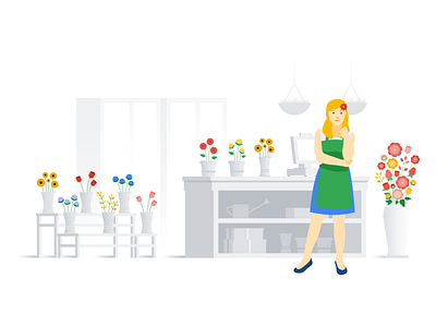 Flower Shop business flower flowers girl illustration owner shop tulips vase woman