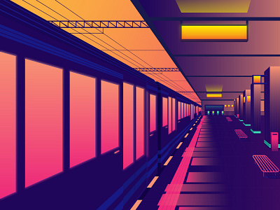 Station illustration train train station