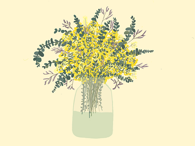 Las flores eucalipto eucalyptus flor flower flower vase illustration yellow flowers