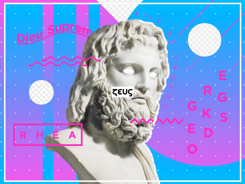 Zeus 2d after animation blue design effects flat gods gradient greek illustration motion pink retrowave zeus