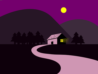 Evening adobeillustator dribbbleshot house illustration moon mountain purple trees