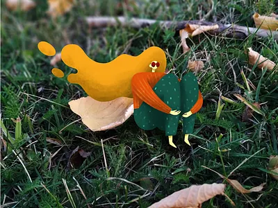 loneliness autumn character design fantasy art girl grass illustration leaves macro