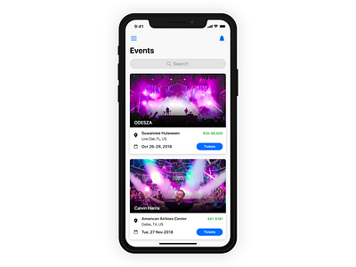 Event Listing — 070 #dailyui 070 challenge concerts dailyui design event listing events ios music ui