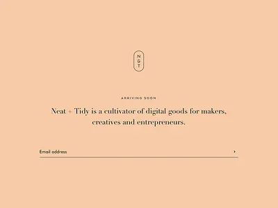 Neat + Tidy Arriving Soon chic email form newsletter sign up soon website