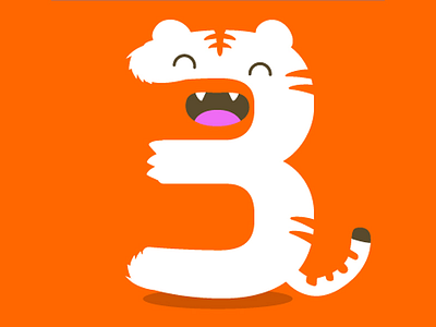 Three tiger happy flat funny happy kids minimal number animal orange tiger