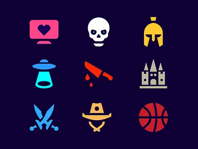 Movie genres icons adventure glyphs historic horror icons movie pictogram pirate sci fi thriller western