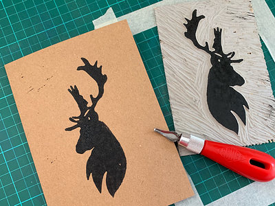 Stag Lino Print greeting cards lino print linocut printmaker printmaking