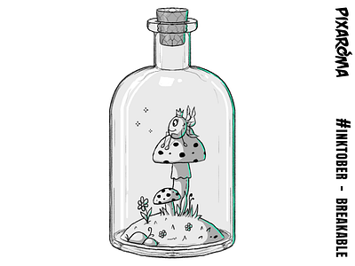 Inktober Daily Challenge Day 20 - Breakable bottle breakable cartoon challenge creative drawing fantasy inktober inktober2018 mushroom photoshop sketch sketching