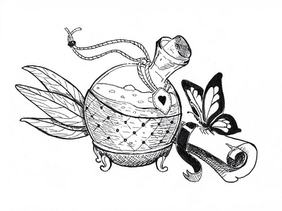 Inktober Day 18 - Bottle bottle butterfly inktober2018 magic witchcraft