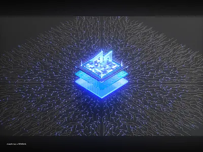 3D illustration for meizhi tec. 3d blue dark grow illustration lights lines modeling tech