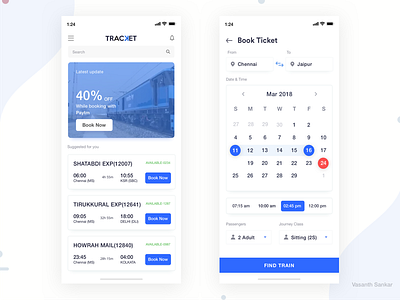 Tracket App app calander detination find ios iphonex journey offer return schedule ticket booking train travel app ui ux