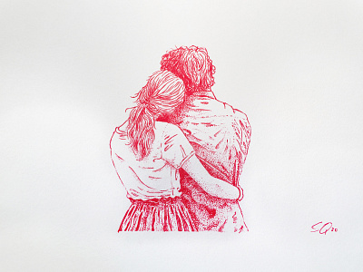 Inktober 20_Held couple drawing embrace holding illustration ink ink drawing ink illustration inktober inktober2018 red ink stipple