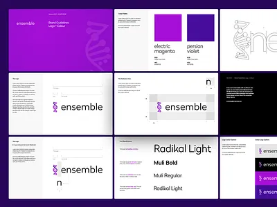 Ensemble Brand Guideline ai artificial intellegence branding cancer gene genealogy genetics helix logo medtech style guide swarm