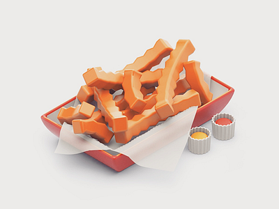 Crinkle Cut 3d cinema 4d crinkle cut food fries junk food ketchup mustard