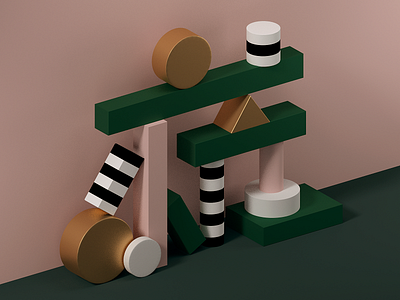 Shapes Tower 3d blender gold shapes stripes