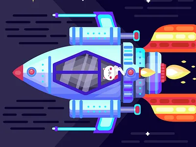 space kitty cat character design illustration nature rocket sky space star