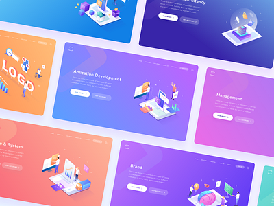 Hero page explorations colorful corporate design desktop exploration flat gradient illustration isometric landing page people ui ux vector web