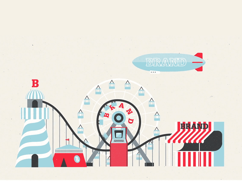 Brand Park animation brand flat design fun illustration motion motion graphics park retro rollercoaster tower zeppelin