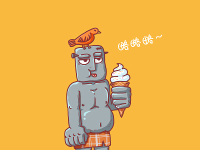 石头人与鸟 illustation 插图 设计