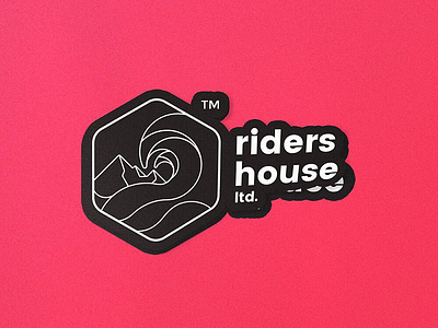 Riders House badge branding creative design kite lineart mountain mountainman school sea snowboarding sticker surfing trademark typography waterman