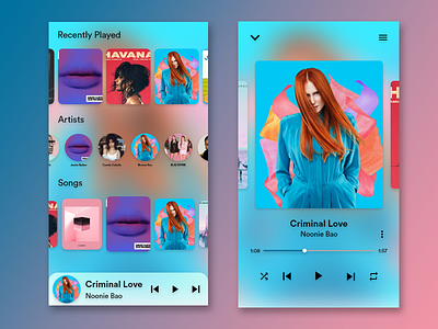 Music UI Blur app design flat illustration ui ux