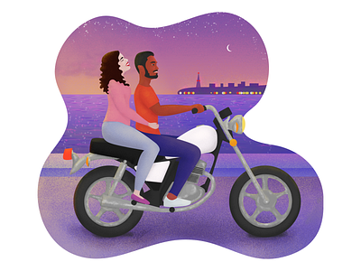 Marine Drive on Suzuki artwork bike couple illustration illustrator landscape photoshop soft texture vector