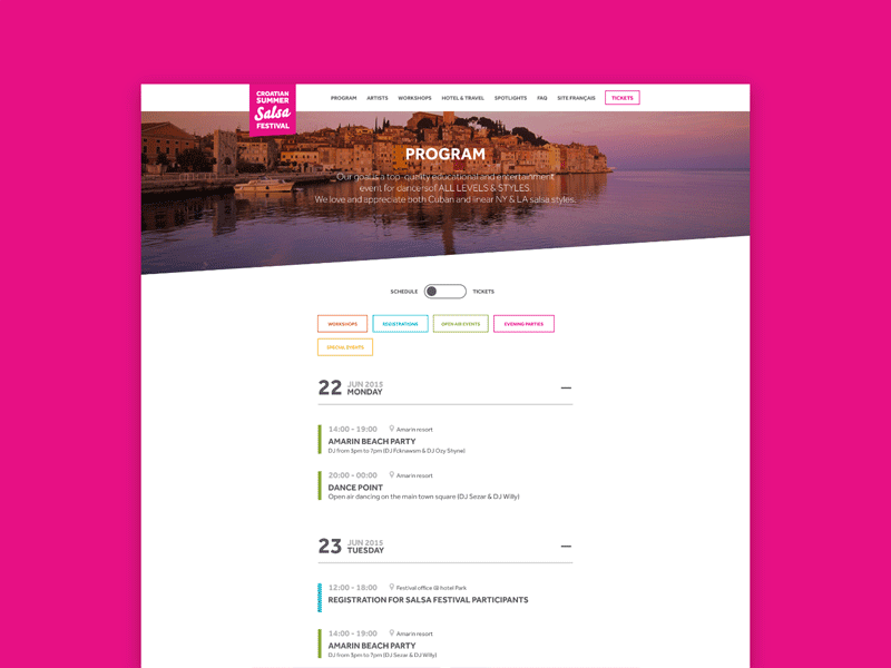 CSSF Croatian Summer Salsa Festival program programme sche summer switch switcher tab ui ui ux ux we design web