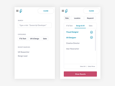 Search and Filters ad filters job job app job board mobile search ui ux