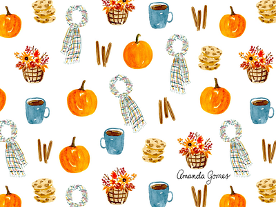 Fall Things amanda gomes autumn fall fall pattern flowers pattern pumpkin repeat pattern surface design surface pattern