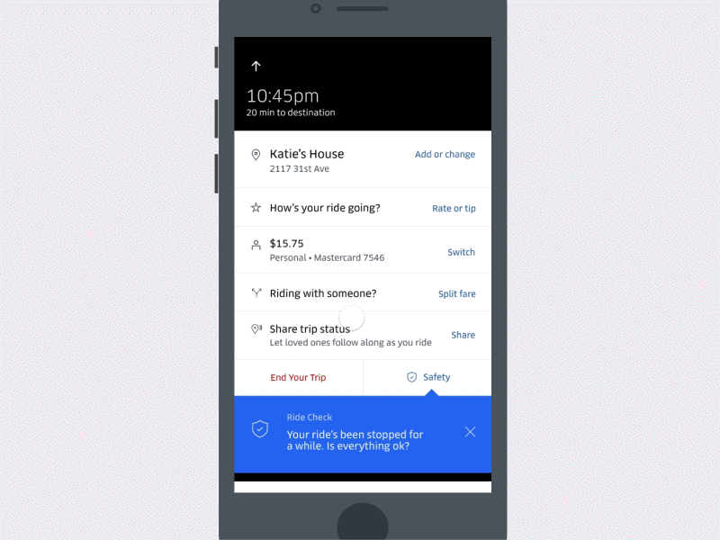 Ride Check crash detection design help ride check safety support uber uber design