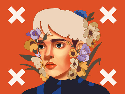 Portrait boy character design drawing fashion flowers illustration portrait