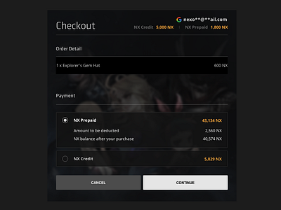 In-game checkout checkout gaming modal payment ui