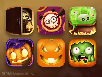HALLOWEEN APP ICON COLLECTION bone death game halloween icon junoteam poison pumpkin skull witches zombie