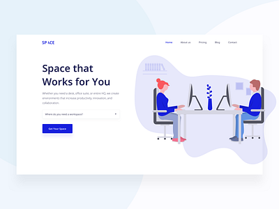 Header Exploration - Work Space Concept blue header header exploration illustration landingpage minimal minimal art wework white workspace