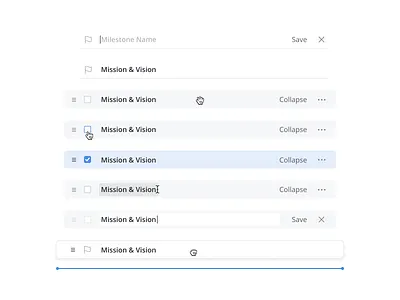 🏴 Milestones States category clean dashboard design drag drag drop edit inline interactions learning milestones minimal simple specs states steps ui ux visual