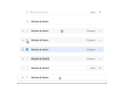 🏴 Milestones States category clean dashboard design drag drag drop edit inline interactions learning milestones minimal simple specs states steps ui ux visual