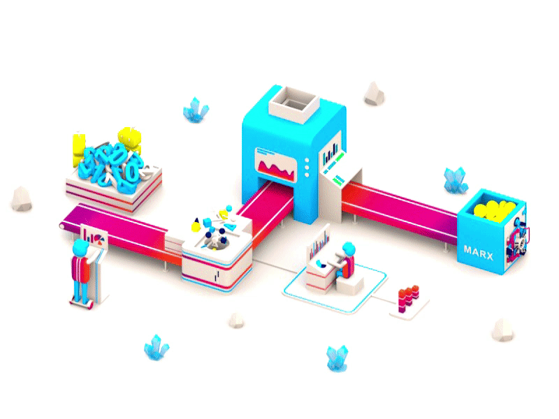 Transforming data into money 3d 3d animation artificial intelligence blockchain building city crypto flat game icon illustration isometric landing page logo lowpoly machine render robots ui ux vector