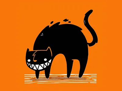Black Cat black cat cat cute evil fur halloween illustration inktober jetpacks and rollerskates silhouette simple spooky wood