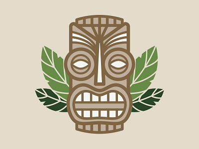 Tiki Head face green hawaii hawaiian island leaves luau polynesian skull tiki vector wood