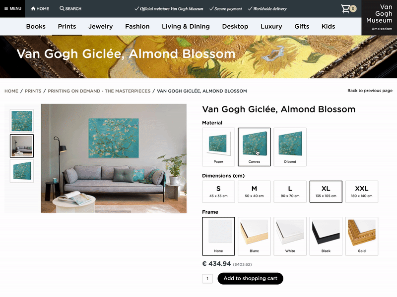 Van Gogh Museum Webshop - Printing On Demand border cms crm css example html interaction interface museum printing on demand procurios products responsive site van gogh webshop website