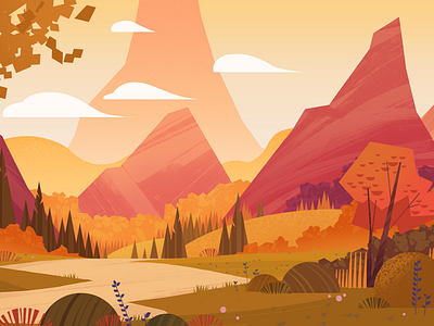 Landscape daytime autumn design illustration landscape mountains nature travel