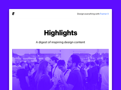 Framer — Weekly Newsletter conference email framer framer x mailling newsletter onepage purple ui website