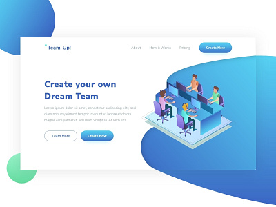 Team-Up! Landing Page adobe xd agency landing page isometric design isometric illustration landing page landing page design landing page ui syahidina alif ui design user interface web design