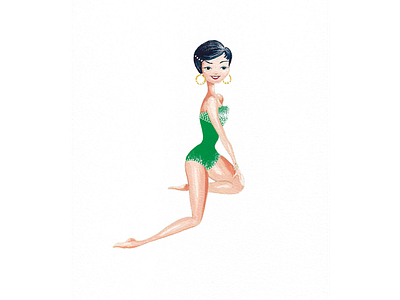 Vintage lady in green bathing suit 50s bathing suit black hair cute gold earrings green lady sexy short hair sparkle vintage