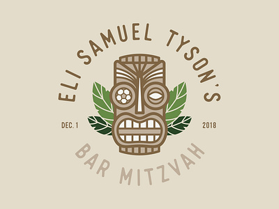 Tiki Head Logo bar mitzvah face green hawaii hawaiian leaves luau party skull soccer tiki vector wood