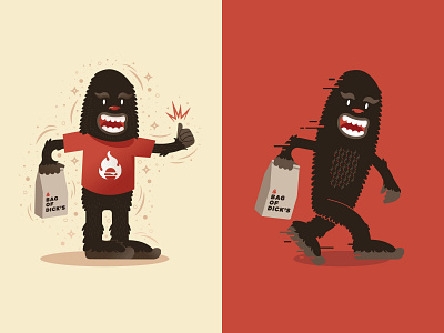 Dick's Kitchen/Primal Burger - Sasquatch bag burgers flame happy illustration mascot oregon pdx portland sasquatch takeout thumbsup